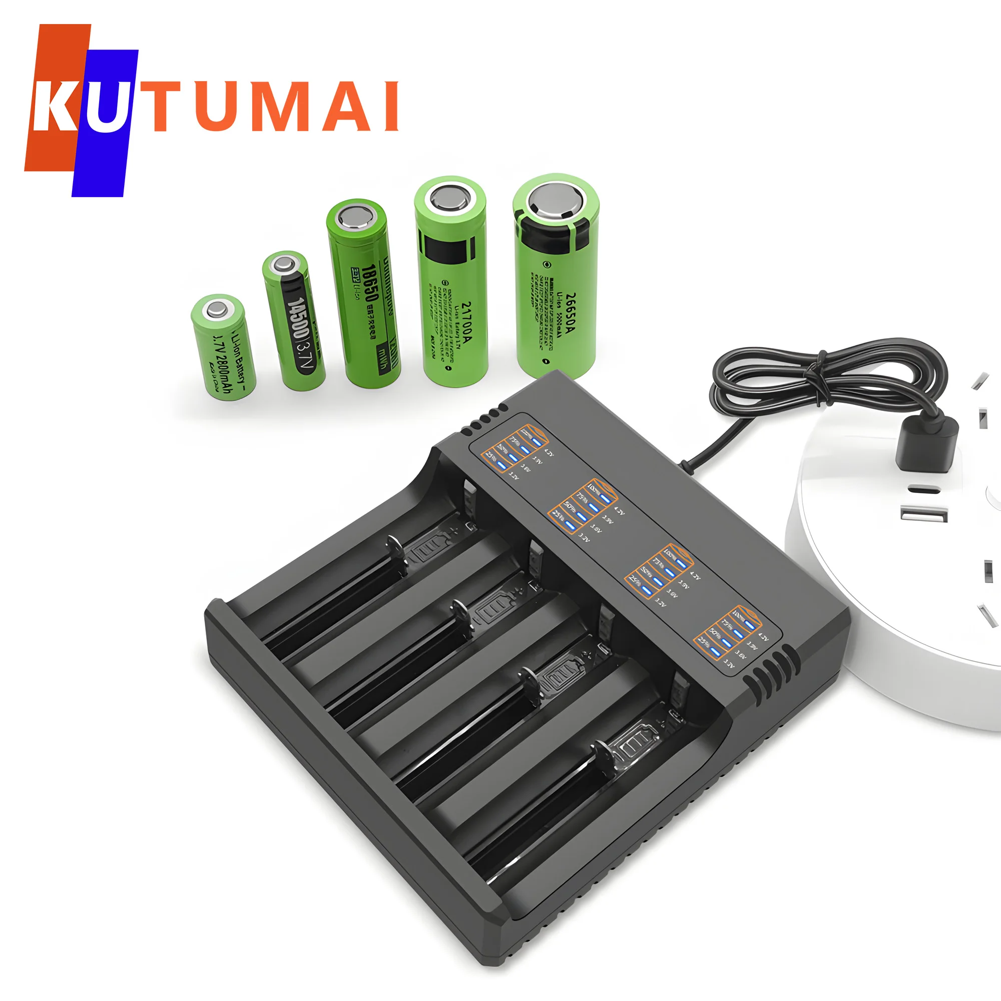 

Battery Charger 4 Slots LCD USB Fast Charging For 18650 4.2V AA AAA NI-MH Rechargeable Batteries 26650/21700/18490/16340/14500