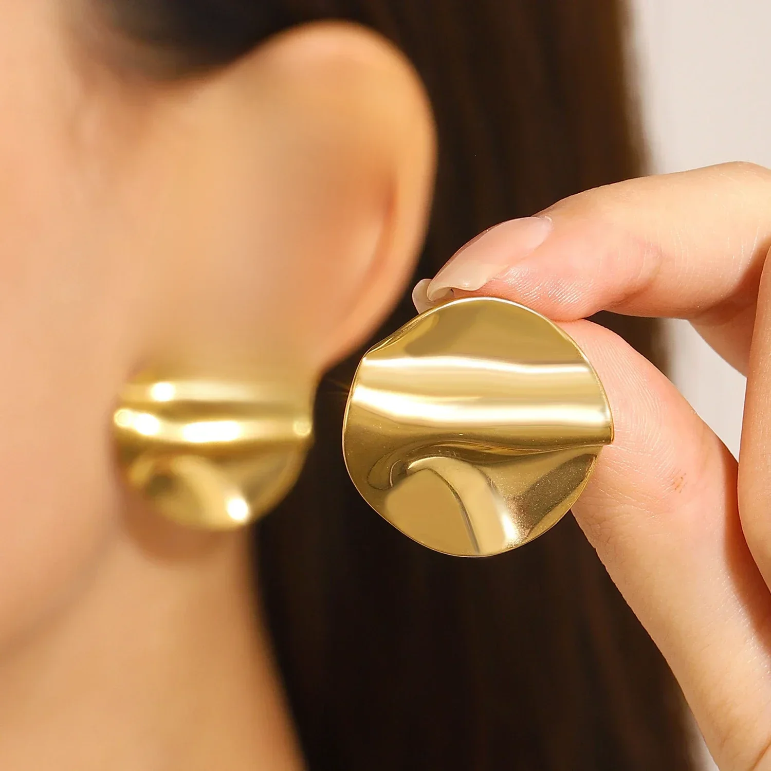 Unregelmäßige Edelstahl Ohr stecker für Frauen Mode Statement geometrische runde Ohrringe Schmuck