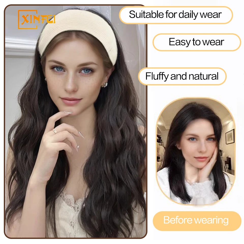 Fashion style wide-edge non-slip gray and white braided headband water ripple half headband women's wig detachable daily party