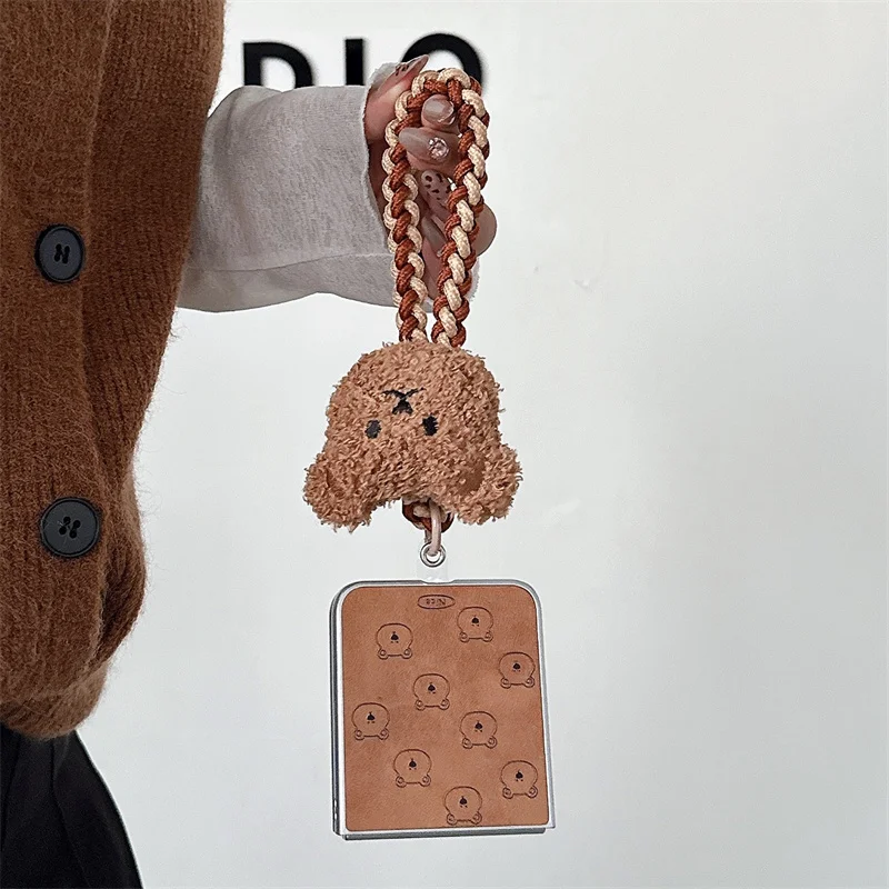 Корейский чехол для телефона с милым медведем для Samsung Z Flip 6 5 4 3, чехол с ремешком на руку, кожаные жесткие чехлы Kawaii для Galaxy Z Flip5 Flip4