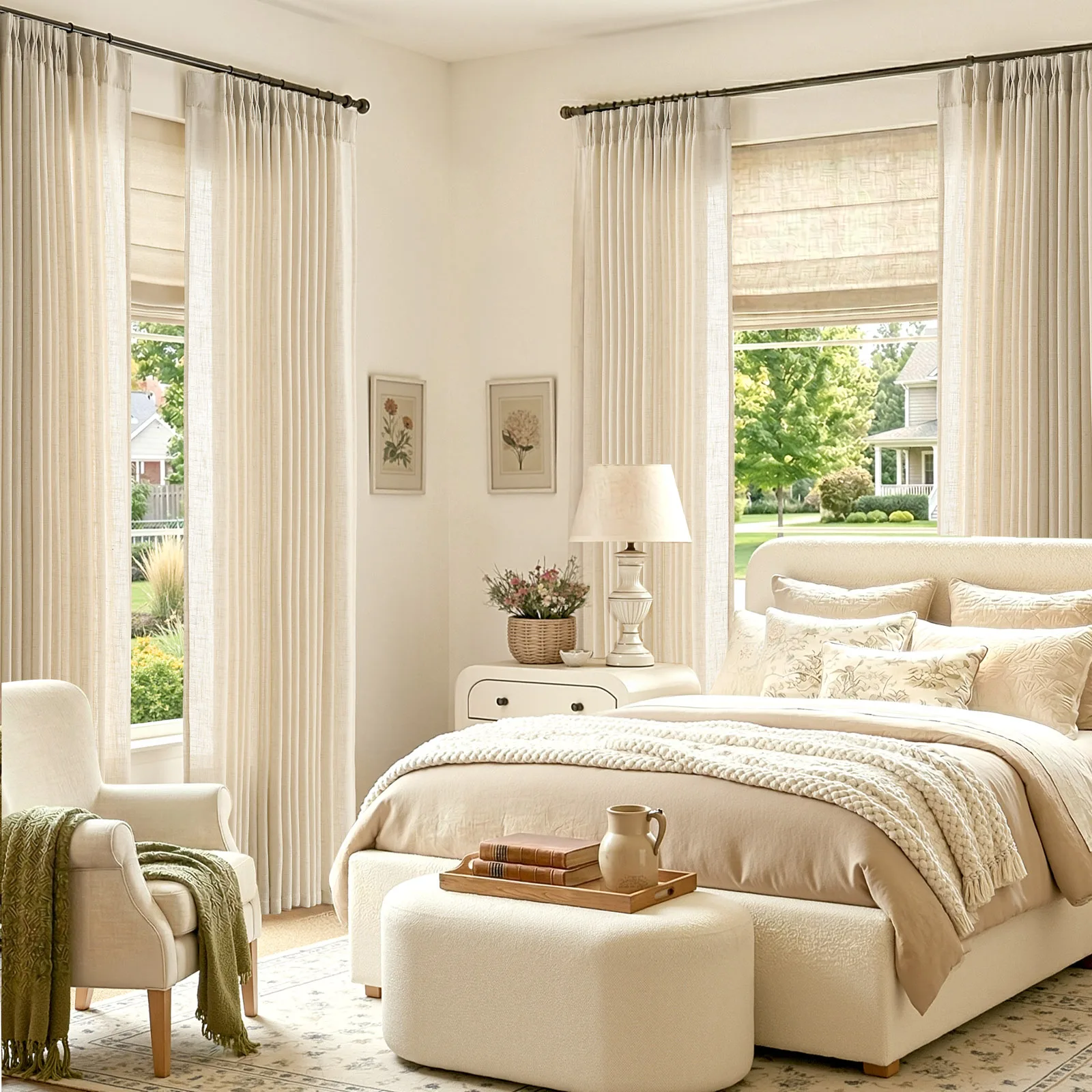 JINCHAN Pinch Pleat Sheer Curtains 2 Panels Linen Textured Drape for Living Room High Ceiling Bedroom