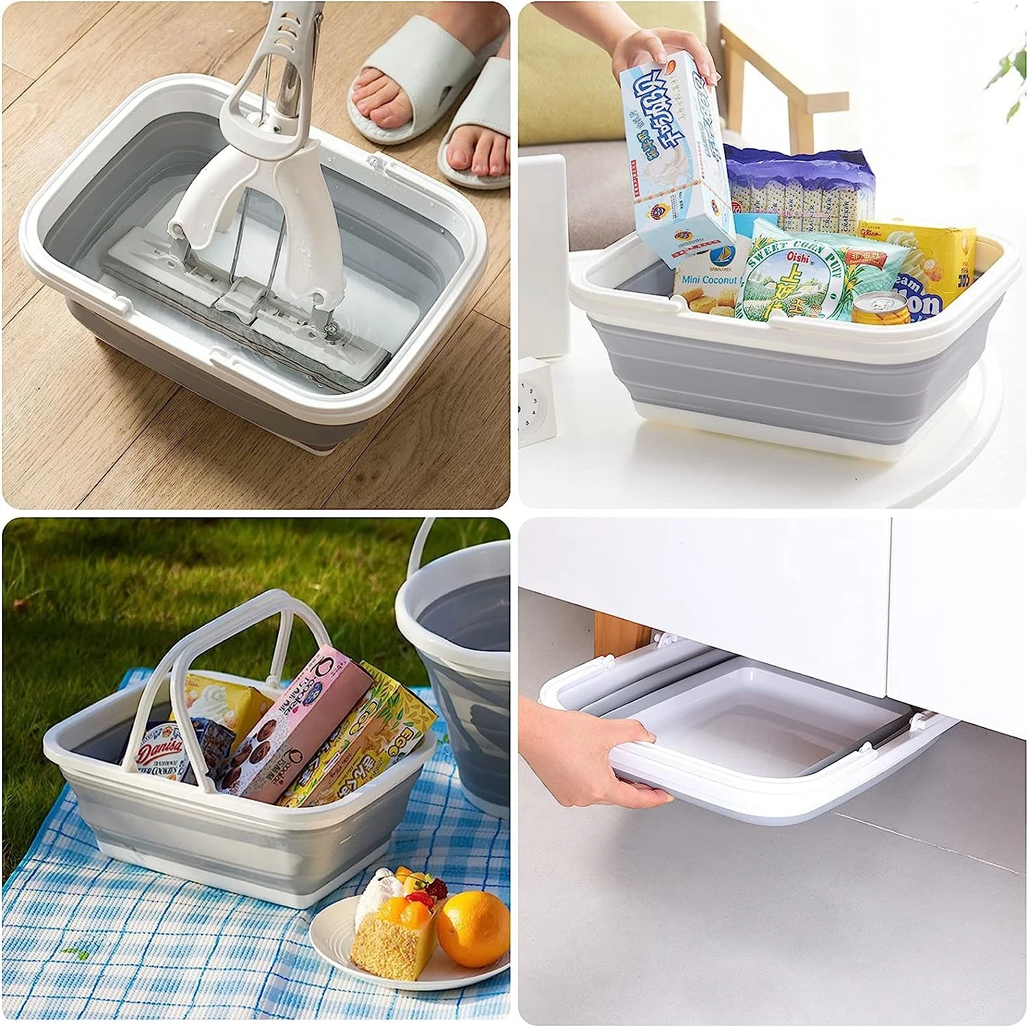 Foldable Wash Basin Camping Picnic Baskets Folding Laundry Basket Foldable Ice Bucket Collapsible Washing Up Bowl with Handles