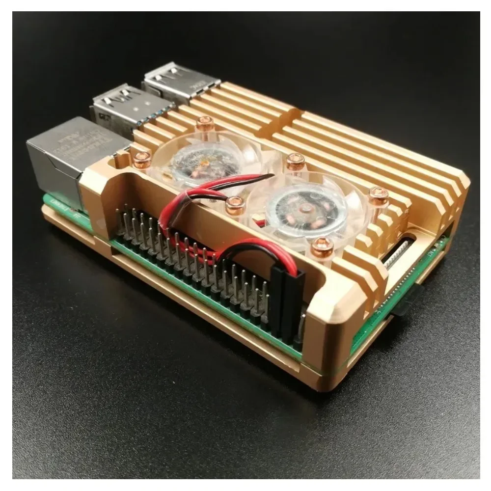 Aluminiowa obudowa Raspberry Pi 4/3 z podwójnym wentylatorem chłodzącym Metalowa obudowa Czarna obudowa dla RPI Raspberry Pi 4B/3B/3B+ — zdjęcie 2