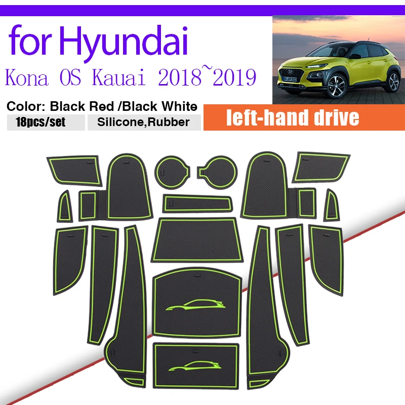 

Rubber Door Groove Pad for Hyundai Kona OS Kauai 2018 2019 Dust-proof Storage Mat Gate Slot Cushion Car Sticker Rug Accessories