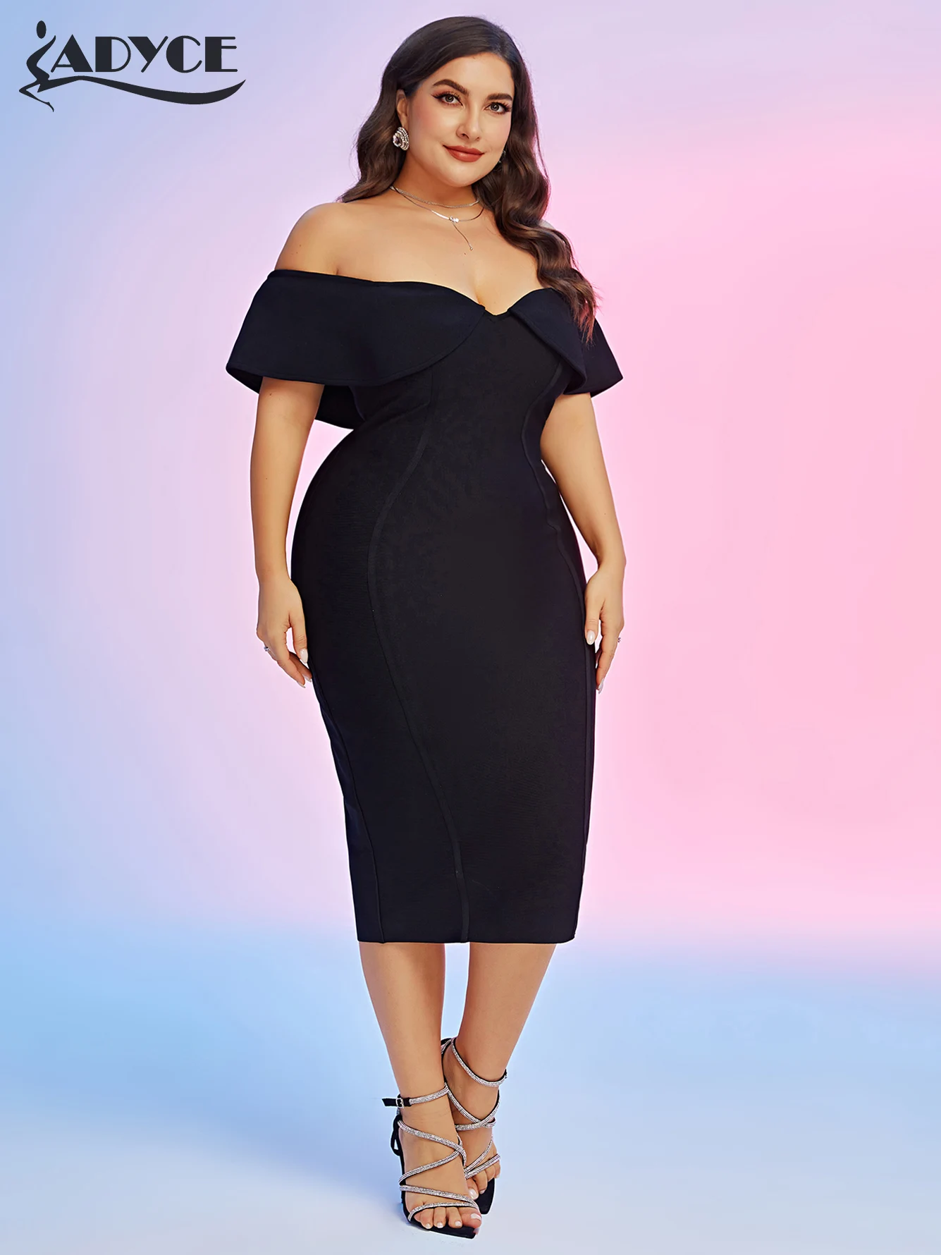 Adyce Summer Dress Fo Women Off Shoulder Short Sleeve Bandage Sexy V Neck Ruffles Club Celebrity Evening Party Dresses Plus Size