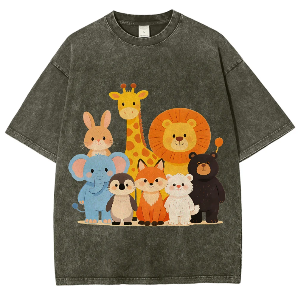 Floresta animal padrão t camisa solta ajuste manga curta tripulação pescoço casual topo unisex gráfico camiseta para homens feminino roupa diária rua