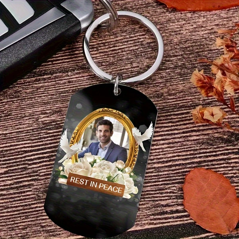 Fotografia 4: Chaveiro Personalizado com Foto Memorial - Chaveiro de Aço Inoxidável Dupla Face com Moldura, Perfeito para o Natal e Dia dos Namorados