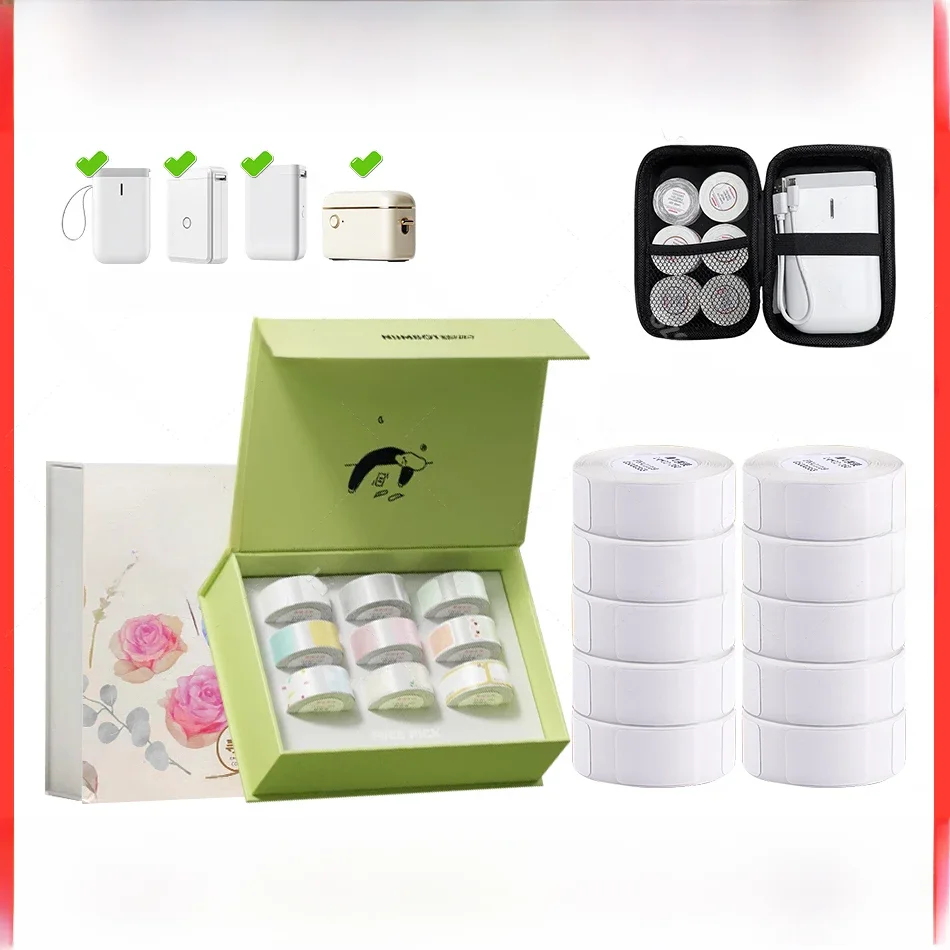 Niimbot D110 D11 Thermal Paper Direct Sticker Labels Roll Set Strong Adhesive Clear Printing Black Case Bag for Pocket Printer