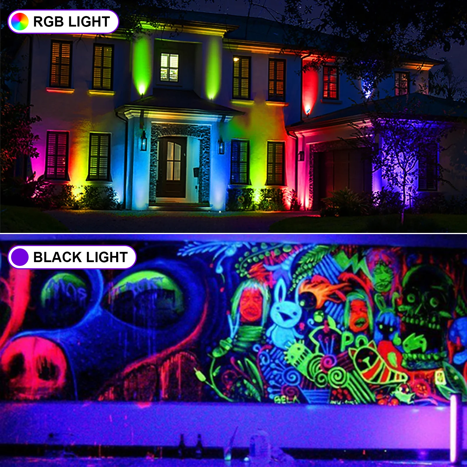 Imagem -05 - Luzes uv Mais Rgb para Iluminação de Jardim 50w Mudança de Cor Luz Negra para Festa Brilho Luz de Inundação Rgb Interruptor e Controle Remoto