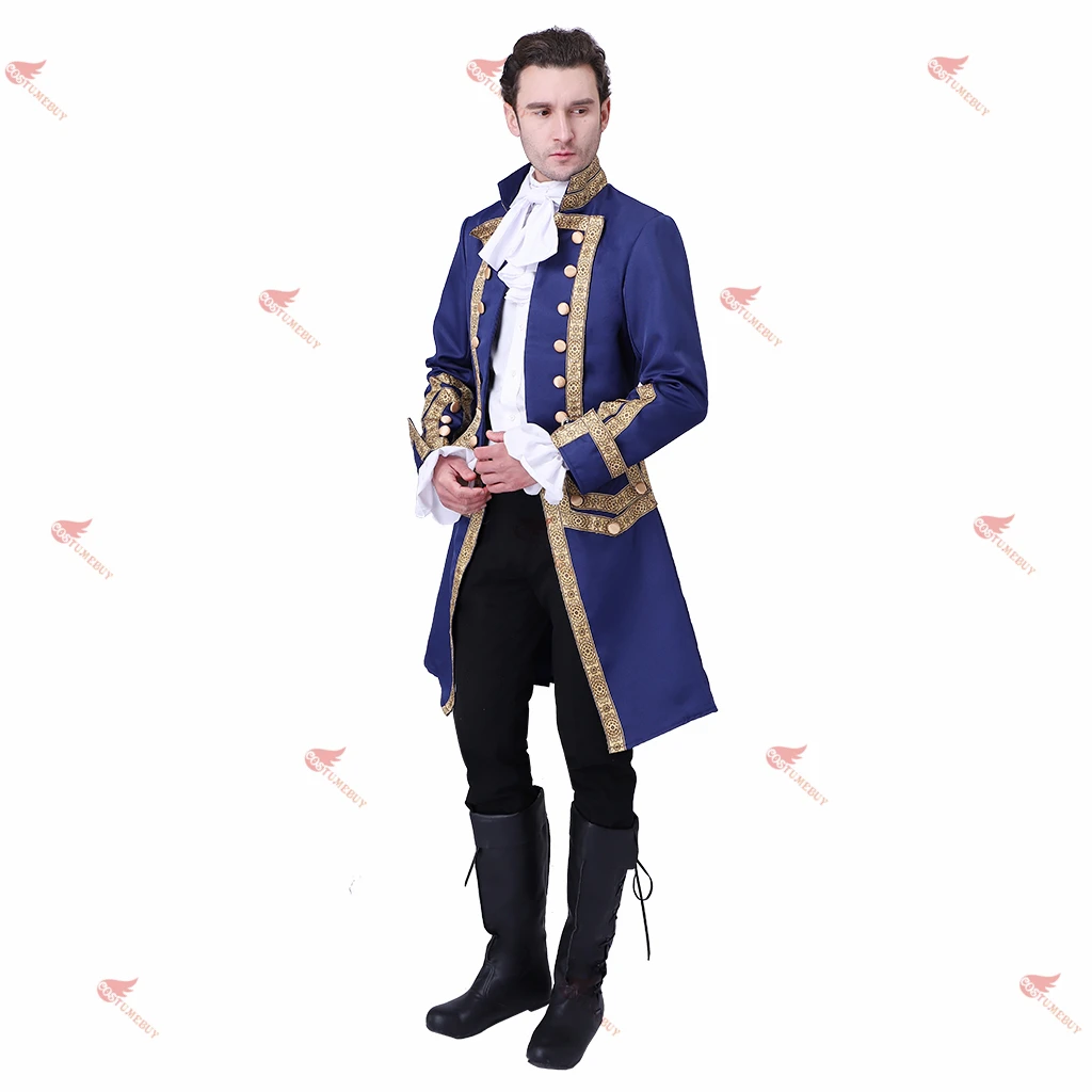 Costume de Cosplay Prince Nobility pour Homme, Manteau Imbibé, Veste Blazer pour Adulte, Tenue de ix, Balle de Scène, Bleu, Vintage, Participé au 19ème Siècle