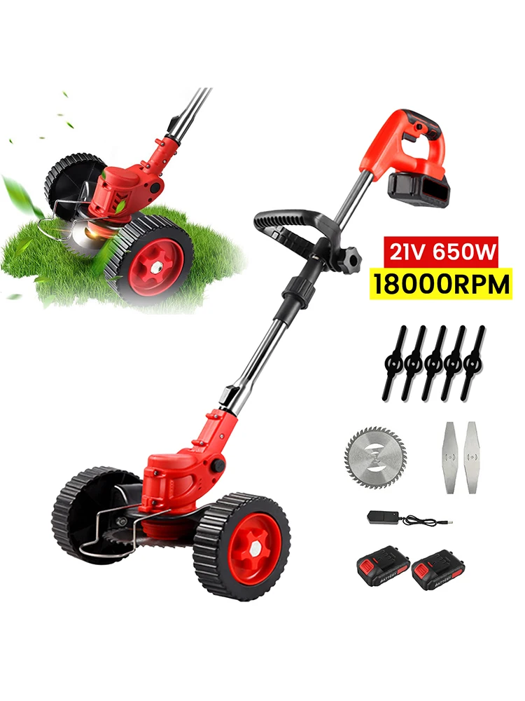 21V Leistungsstarker Elektrischer Rasenmäher, Kabelloser Handrasentrimmer, Faltbarer Verstellbarer Trimmer für Garten, Rasen und Hof