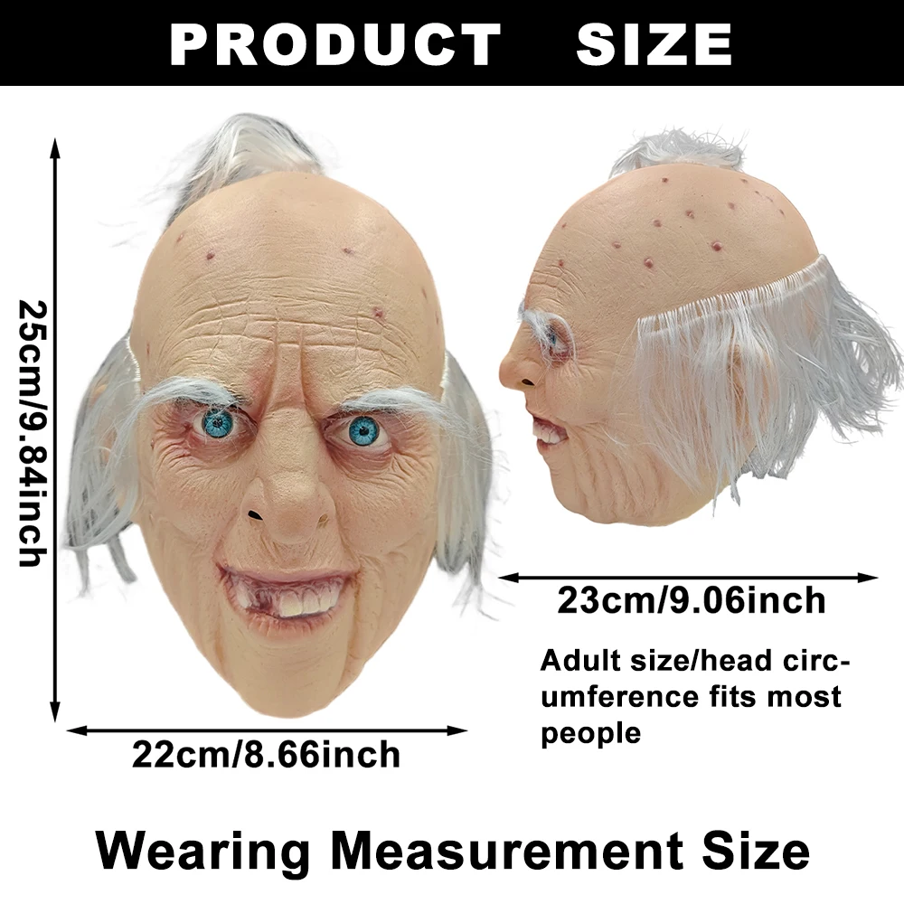 Gruselige Alter-Mann-Maske Realistische Faltenmaske mit Glatzenkopf Horror-Maske für Halloween Cosplay Party Kostüm