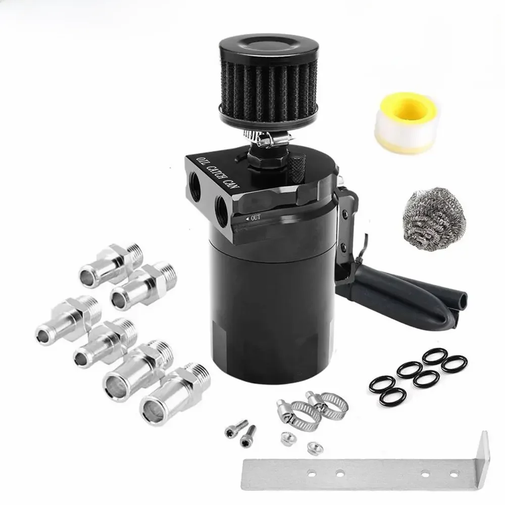 Auto Baffled Oil Catch Can Reservoir Tank met luchtfilter Ontluchter Baffled Aluminium fittingen Oliepeilstokgat Ademende waterkoker - afbeelding 2