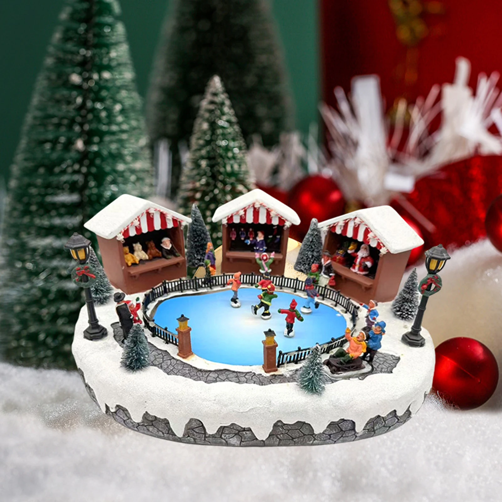 Christmas Village Collection Building Figurines with Kids Skating Animated Skating Scene Musical for Indoor Xmas Holiday Decor