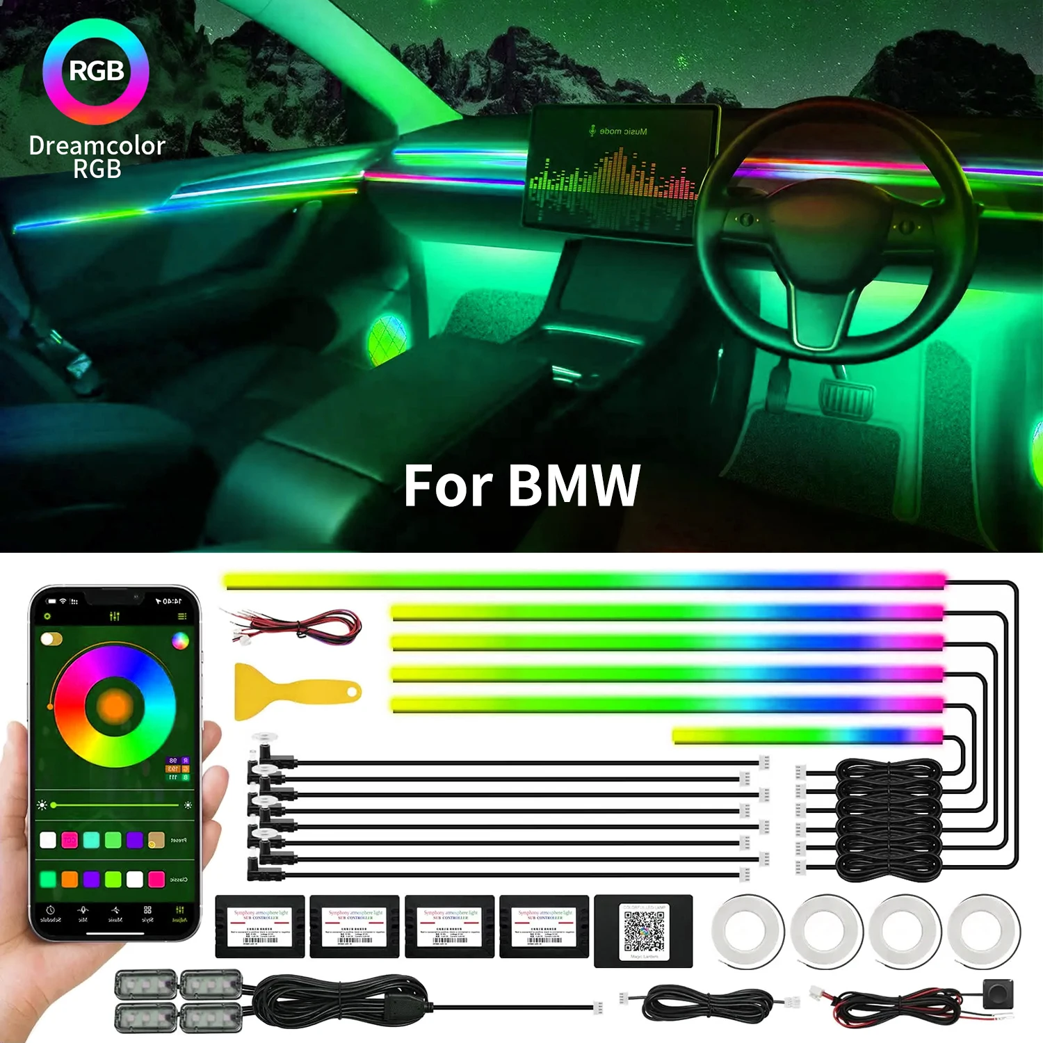 22 In1 Car LED Interior Ambient Light Acrylic strip For BMW BMW F01 F02 F06 F07 F10 F12 F13 518d 535i 520d 525d 530d 535d 640i