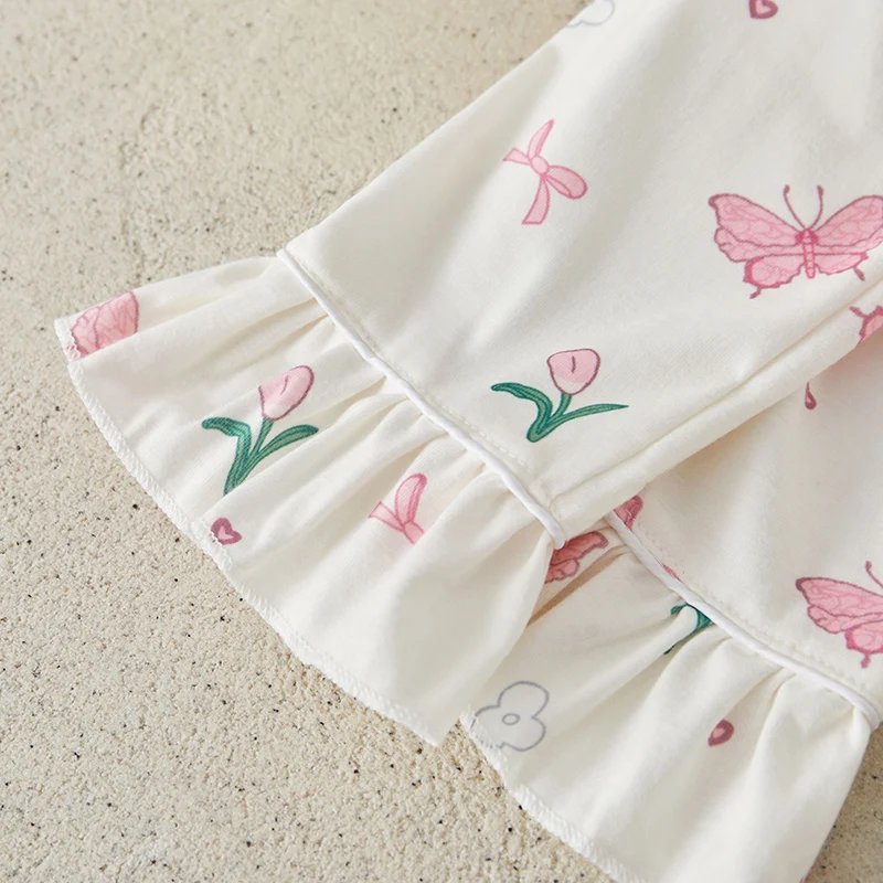 Suefunskry Baby Girl 2Pcs Pajama Set Strawberry/Butterfly Print Long Sleeve Tops + Pants Set Toddler Loungewear Sleepwear image 5