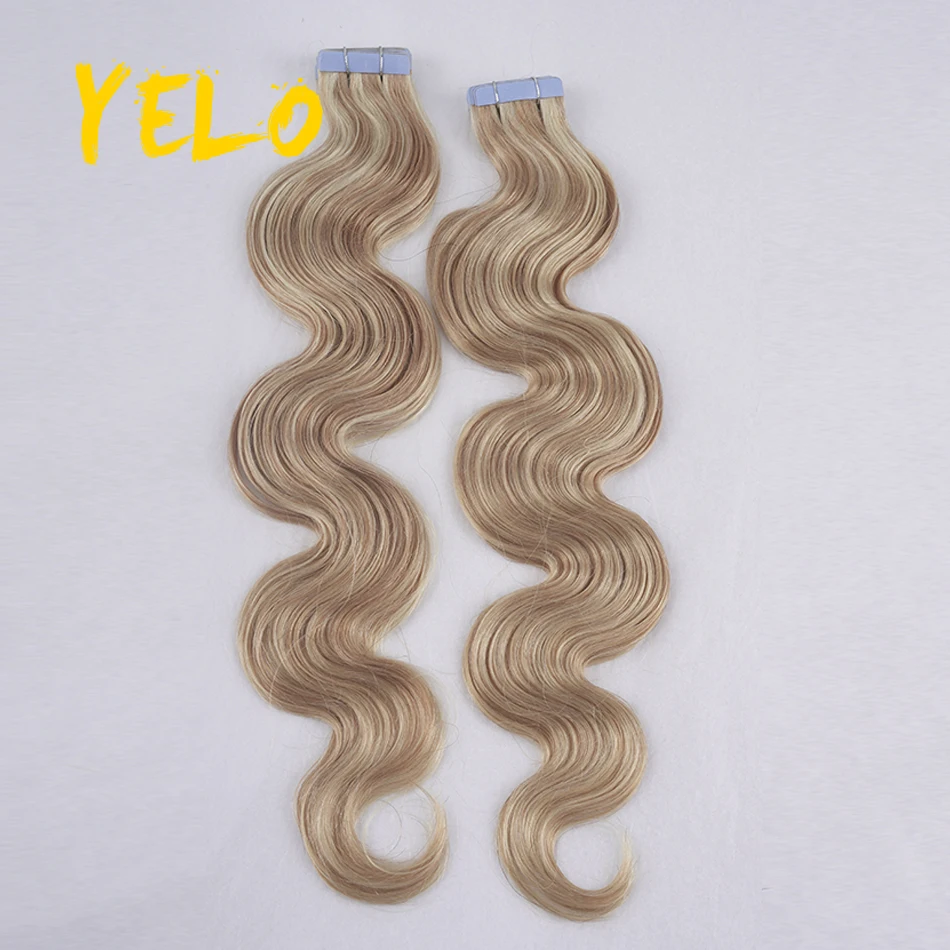 Yelo 2.5G/Pcs Human Tape In 100% Remy Hair Extensions Body Wave Style Bulk Hair Bundle Adhesive Natural Invisibility Black Color