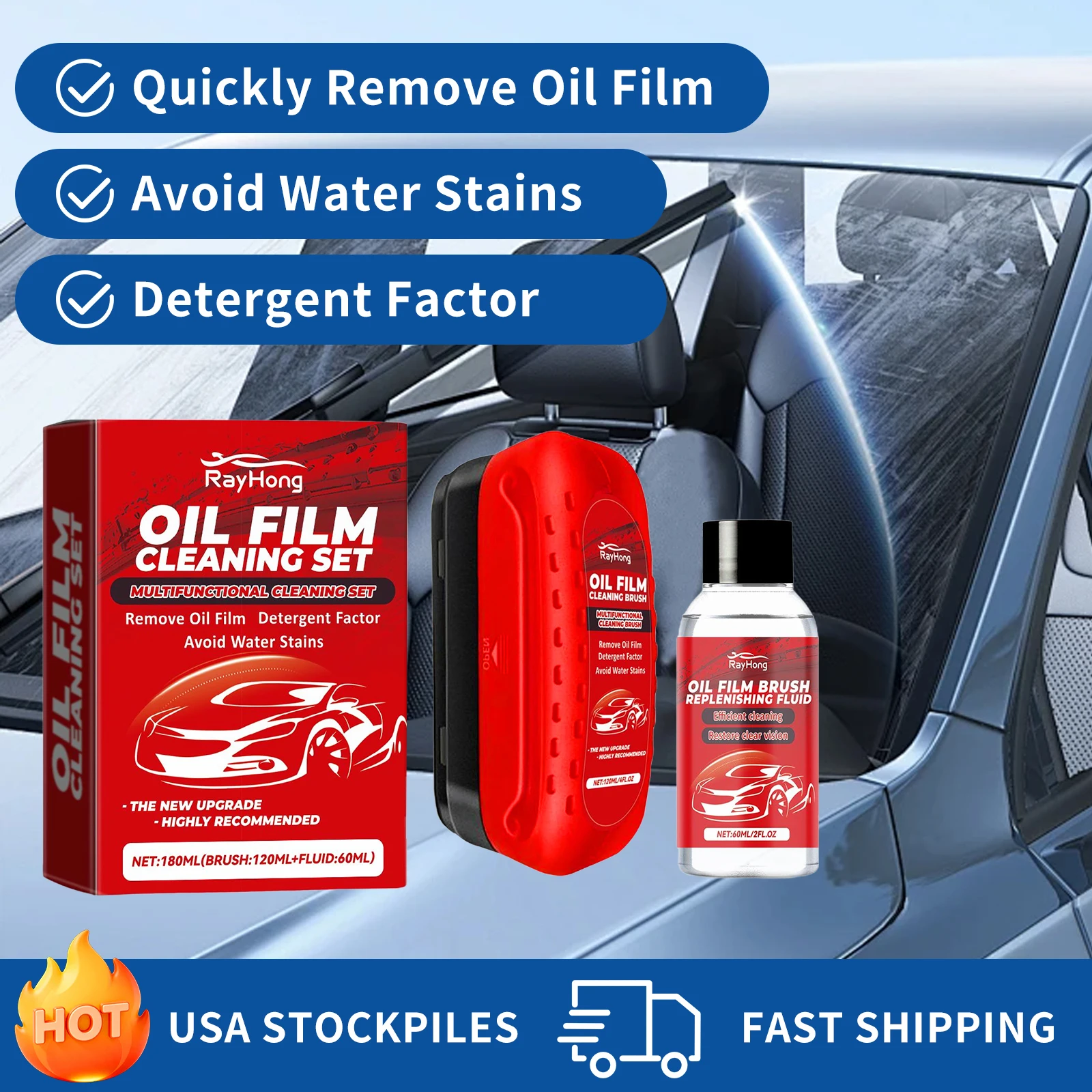 

Rayhong 180 мл набор щеток для чистки масляной пленки для лобового стекла автомобиля, непромокаемый, устойчивый к пятнам, набор щеток для чистки окон автомобиля