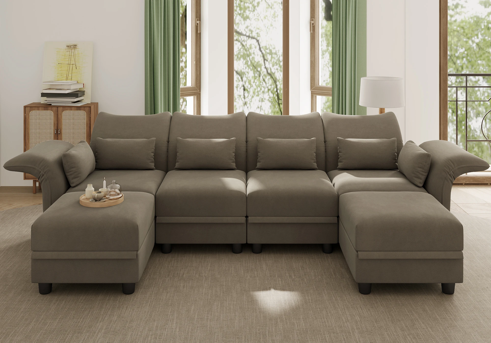 Velvet Modular Sectional Sofa, U Shaped Reversible Sectional Couch with Storage Chaise,High Back  Modular Brown