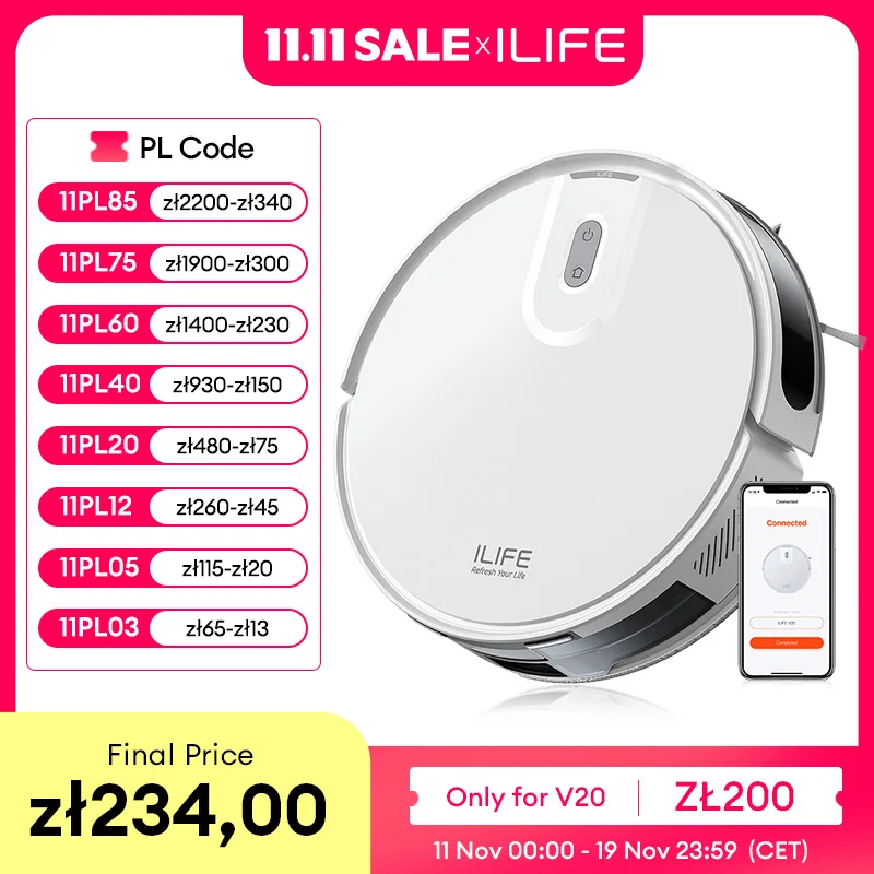 ILIFE V20 Robot Vacuum Cleaner, 5000Pa suction, SOF LiDAR Smart Navigation, APP Control, Customizable cleaning, Self charging