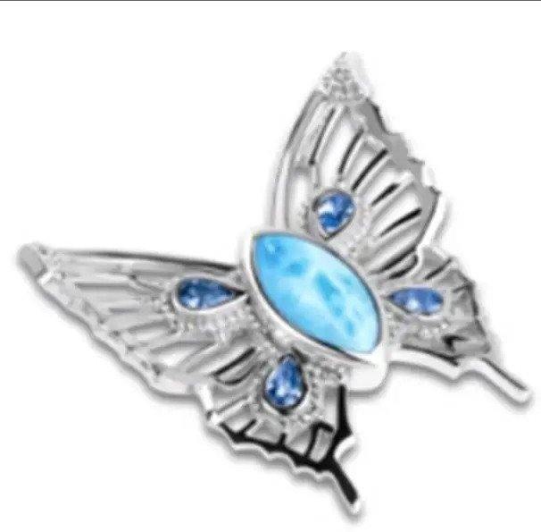 dominica natural azul larimar pingente de borboleta 925 prata esterlina colar de pingente feminino para o presente 01