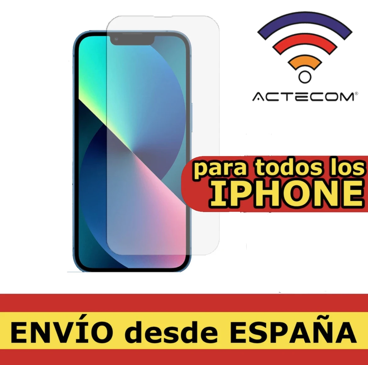 ACTECOM Protector Pantalla Cristal Templado compatible con IPHONE 5 5S 5C SE SE2 6 6S 7 8 11 PLUS X XS 11 PRO 11 PRO MAX  12 Mini 12 Pro 13 Pro 13 Mini 13 Pro Max 14 14 Pro 14 Plus 14 Pro Max 15 Plus 15 Pro 15 Pro Max