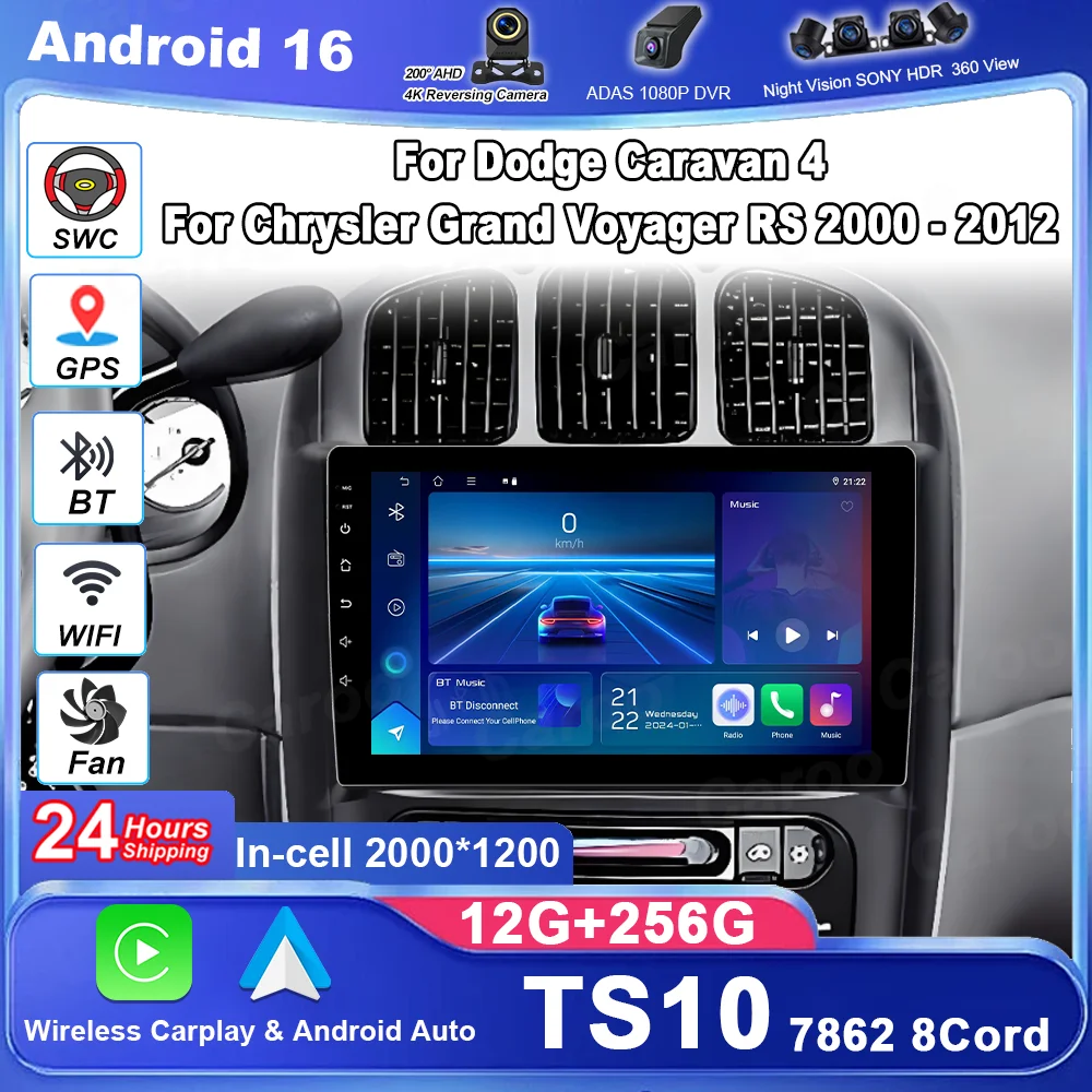 Android 16 For Dodge Caravan 4 For Chrysler Grand Voyager RS 2000 - 2012 Auto Wireless Carplay Car Radio Multimedia Video Tools