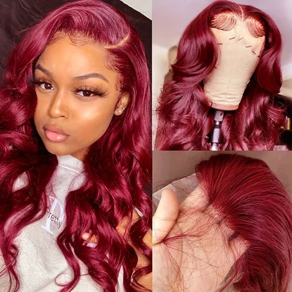 Burgundy 99J Body Wave 13x6 Hd Lace Frontal Human Hair Wig Glueless Transparent Lace Front Wigs For Women Brazilian Red Colored