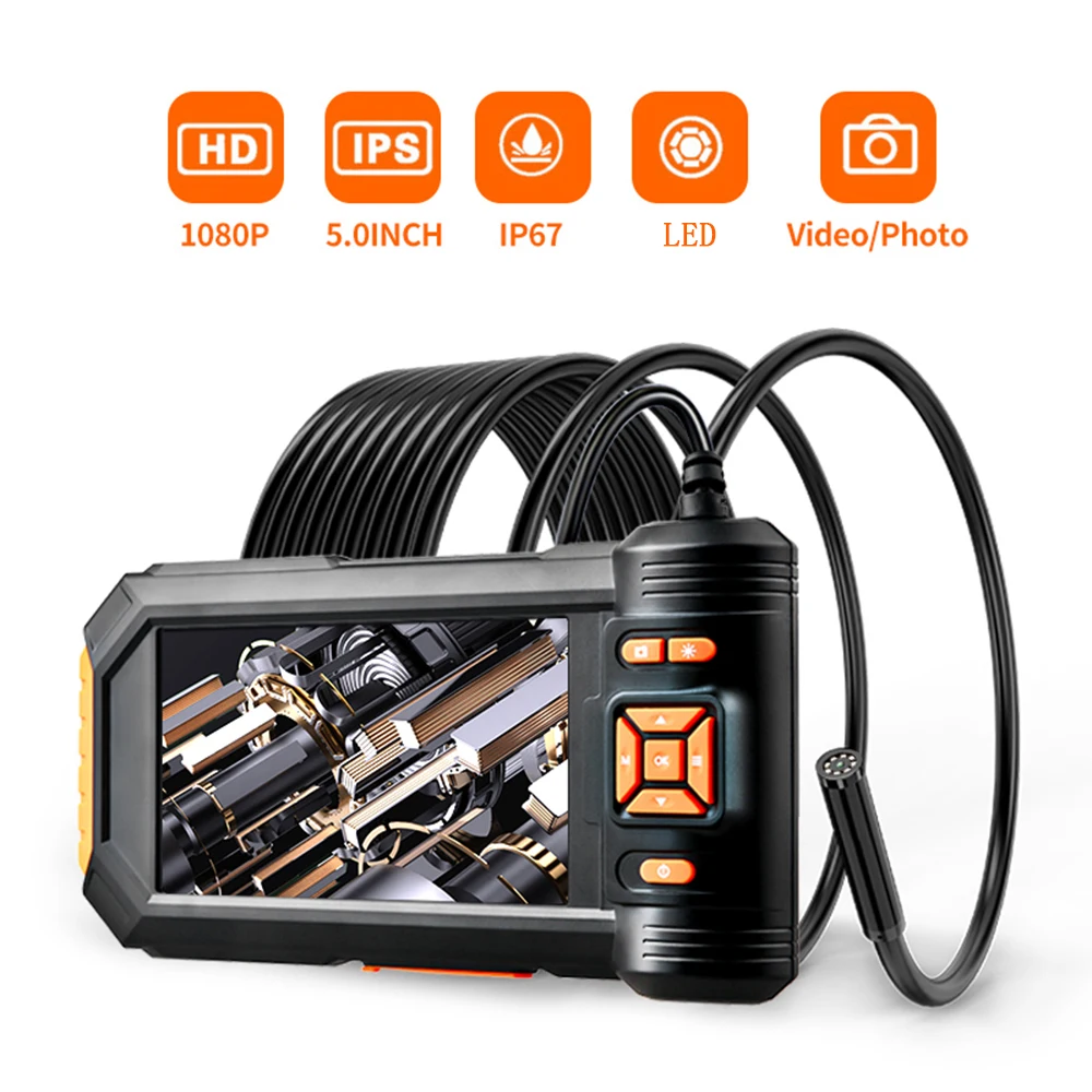 Single & Dual Lens Industrial Endoscope Camera 1080P 5 inch IPS LCD Digital Inspection Camera WIth Hard Wire for Car Engine