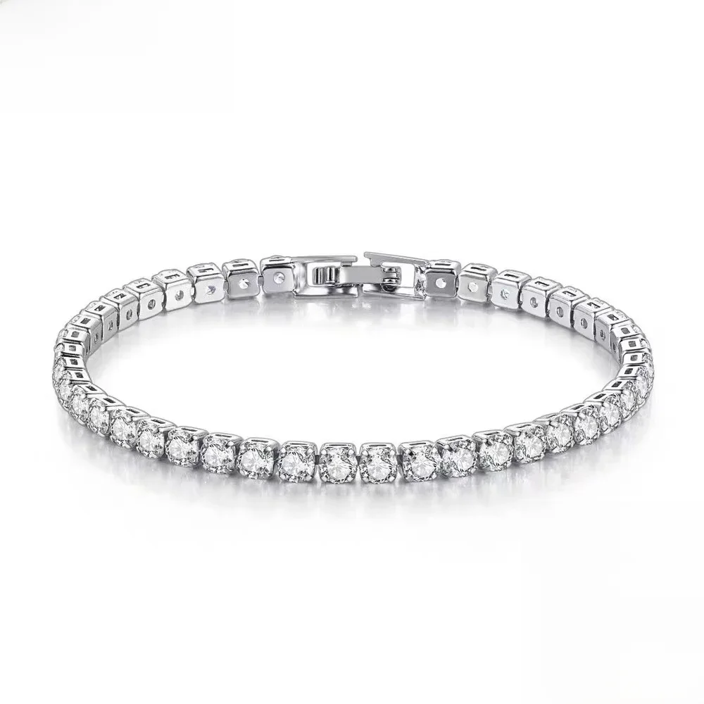 925 srebro bransoletka cyrkon łańcuszek bransoletka dla kobiet moda proste zaręczyny ślubna biżuteria Glamour 4MM 17.5CM — zdjęcie 2
