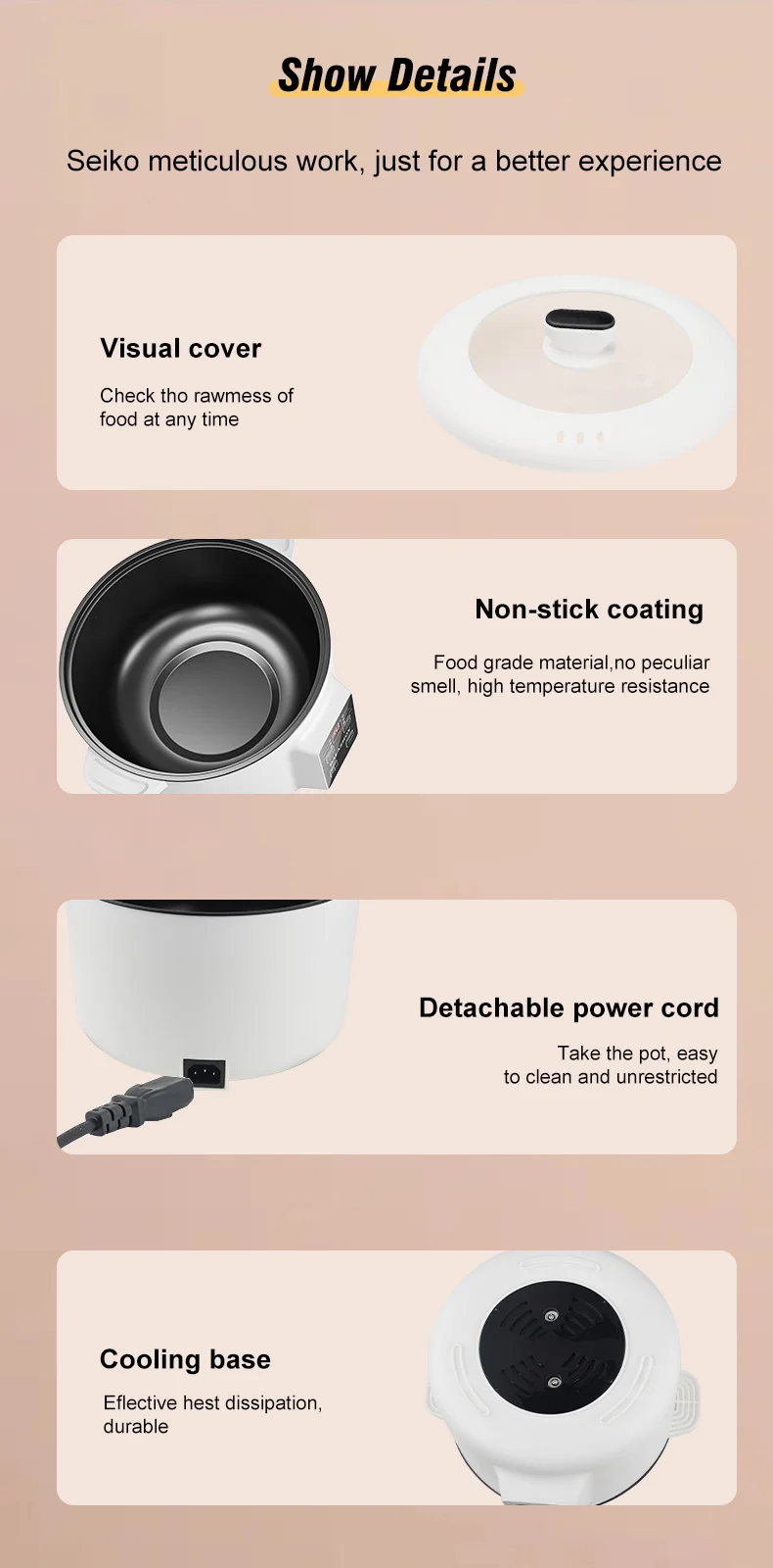 Mini Antihaft-Elektrokocher für die Küche, 1-3 Personen, Schicht-Hotpot, Multifunktions-Elektrotopf für Suppenzubereitung zu Hause, EU-Stecker – Detail 15