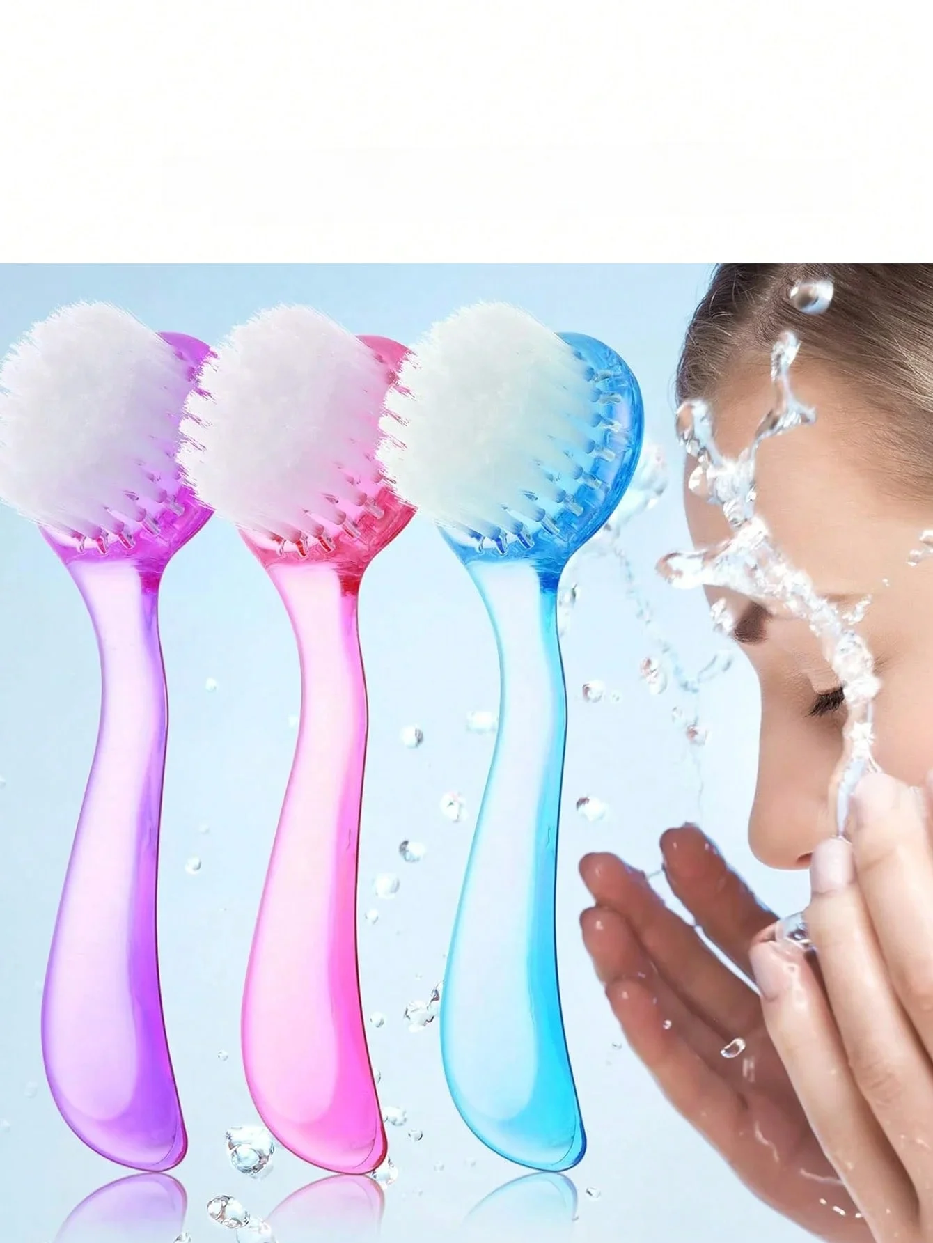 Brosse nettoyante pour le visage avec poignée en acrylique, poils doux, brosse nettoyante exquise, 3 pièces