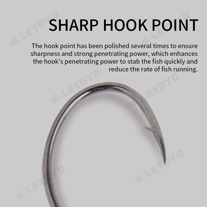 LETOYO forged shank Barbed oversize eye Fishhook for spoon lure High Carbon Steel black nickle spinner hook for Stream fishing