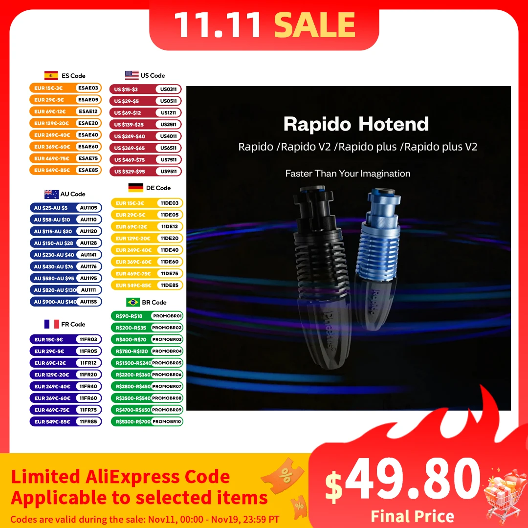 

Phaetus Rapido /Rapido V2 /Rapido plus /Rapido plus V2 1.75mm Hotend HF UHF Faster printing High Speed Heating 3D PRINTER part