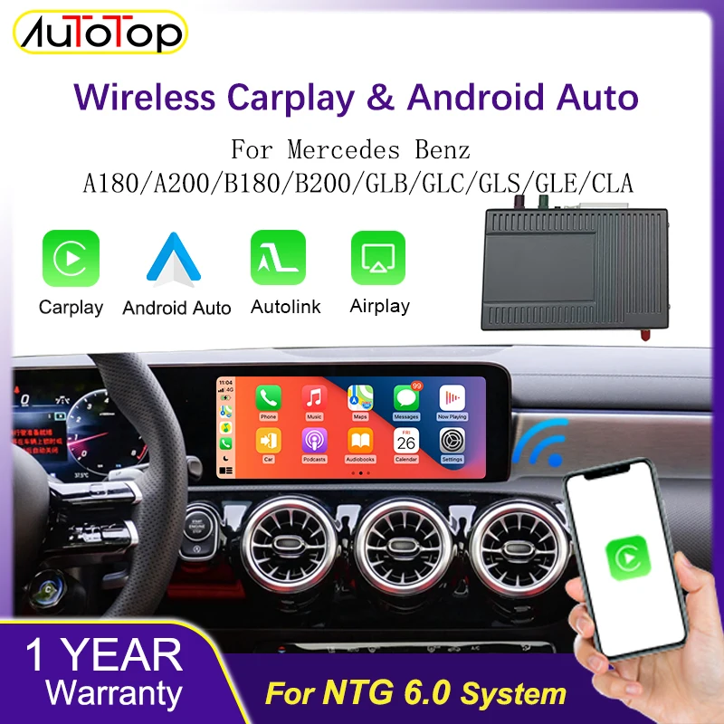 AUTOTOP OEM Bildschirm-Upgrade-Modulbox Kabelloses Carplay Android Auto für Mercedes Benz NTG 6.0 System GLC GLB GLA A/B/E Klasse mit 10,25/12,3" Touchscreen