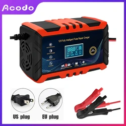 Chargeur de batterie de voiture et de moto, dispositif de charge de batterie, écran LCD, batterie au plomb, réparation intelligente, 12V