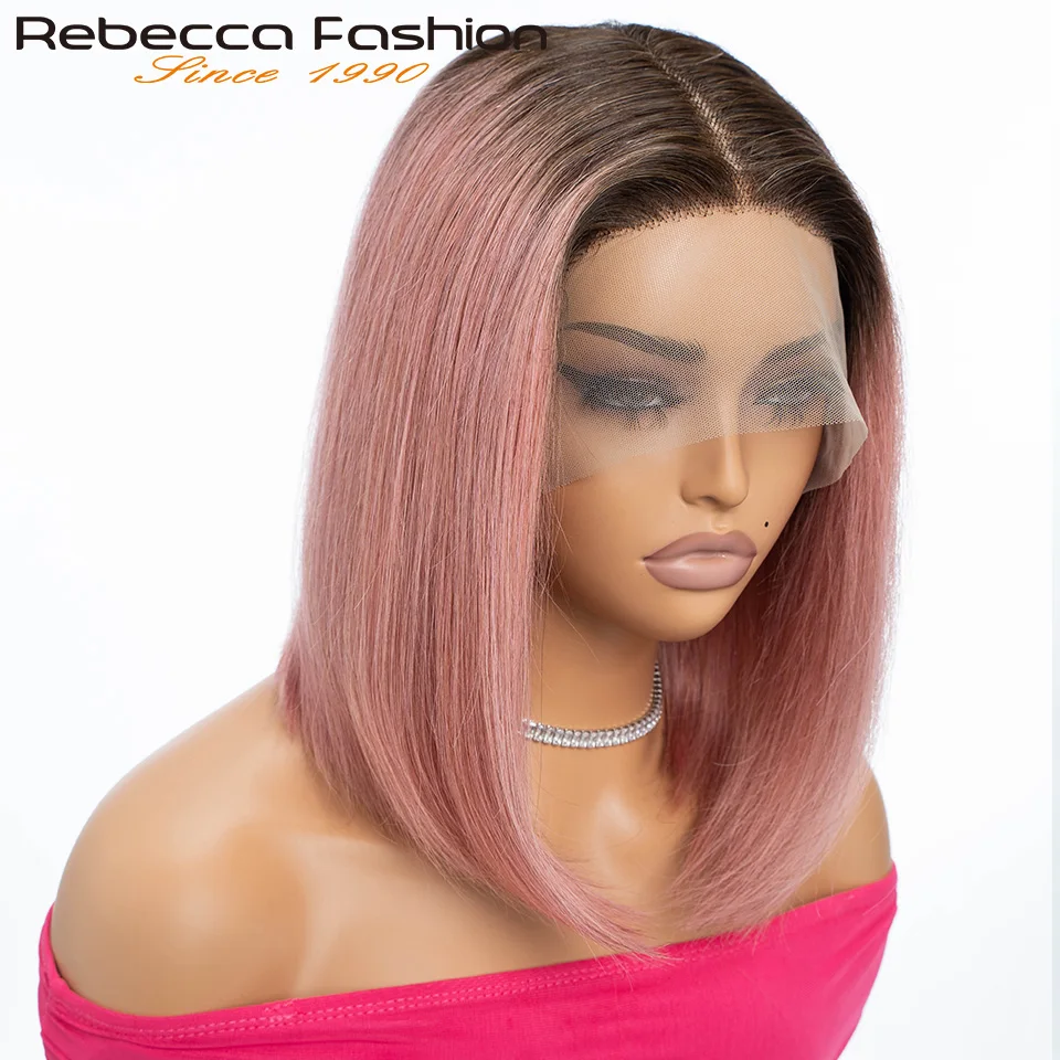 Kolorowe Ombre Pink Bob T Part Lace Wigs Straight Human Hair Lace Front Wigs Pre Plucked Blonde Straight Lace Front Wigs