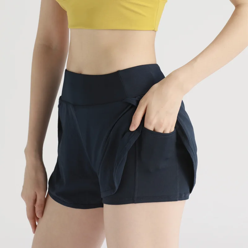 PINGNIAO New Gym Sports casual shorts women's anti-exposure side pockets loose running comfortable yoga thin shorts