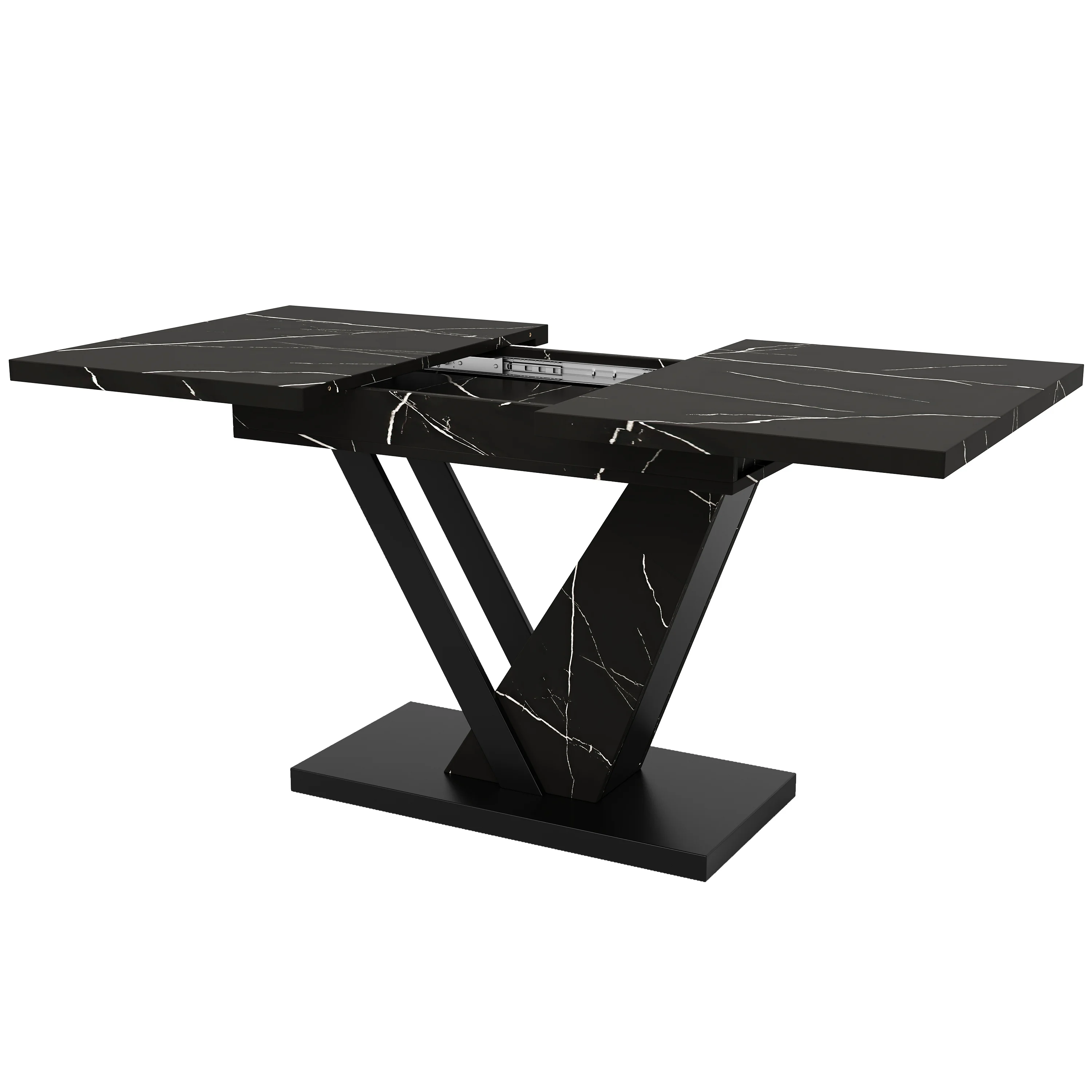 Eettafel Uitschuifbaar MDF Marmer Fineer Tafelblad Metalen poten Flexibel Ruimtebesparend - afbeelding 2