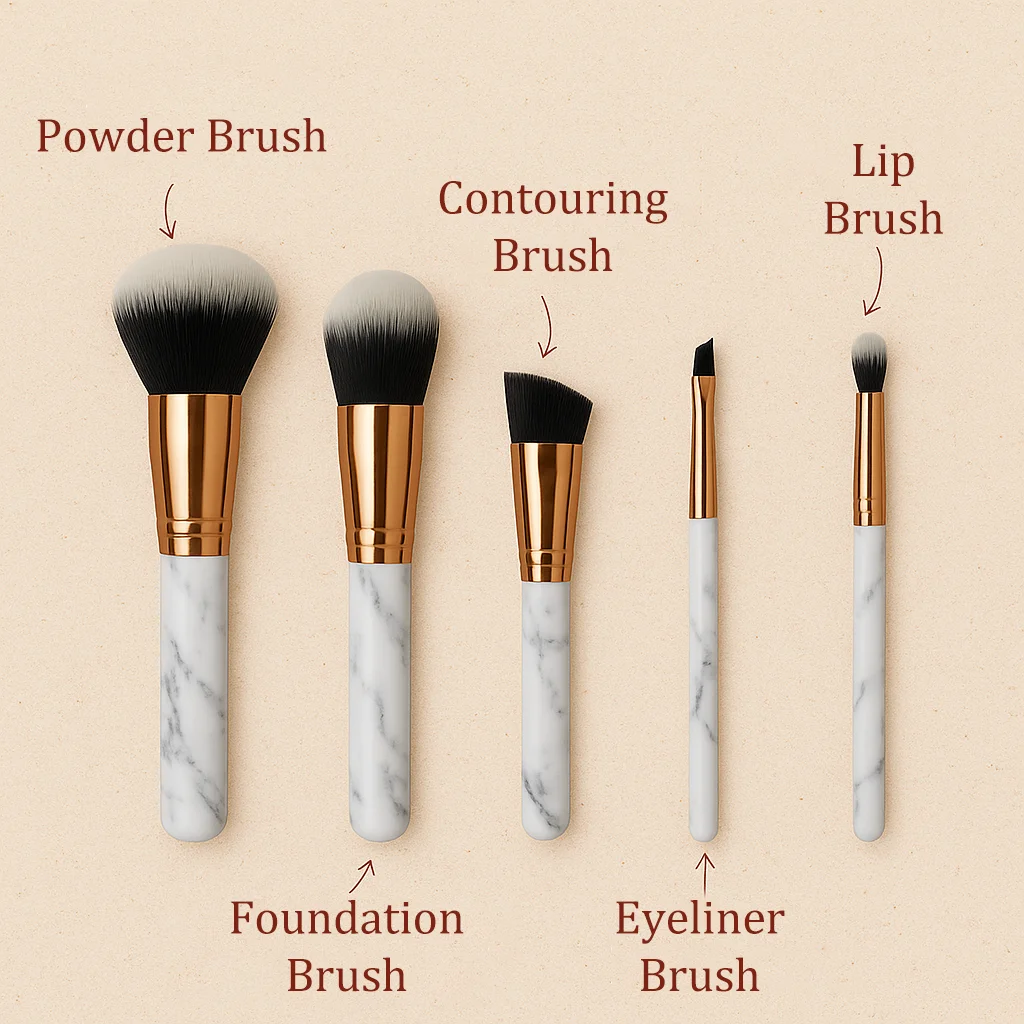 Conjunto de pincéis de maquiagem de mármore, 5 peças com 3 esponjas, ferramentas cosméticas para base em pó, delineador, kit de beleza para festa de casamento