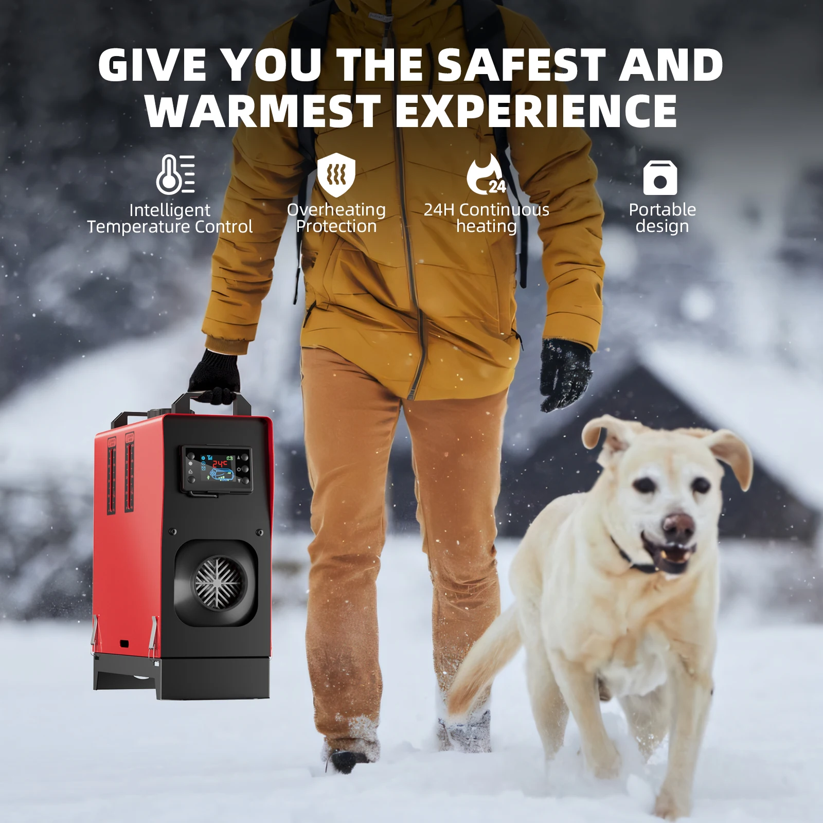 8KW Portable Diesel Air Heater,12V All-in-One Parking Heater with LCD Display & Remote Control, Fast Heating, Low Noise, for Truck RV Horizontal Red