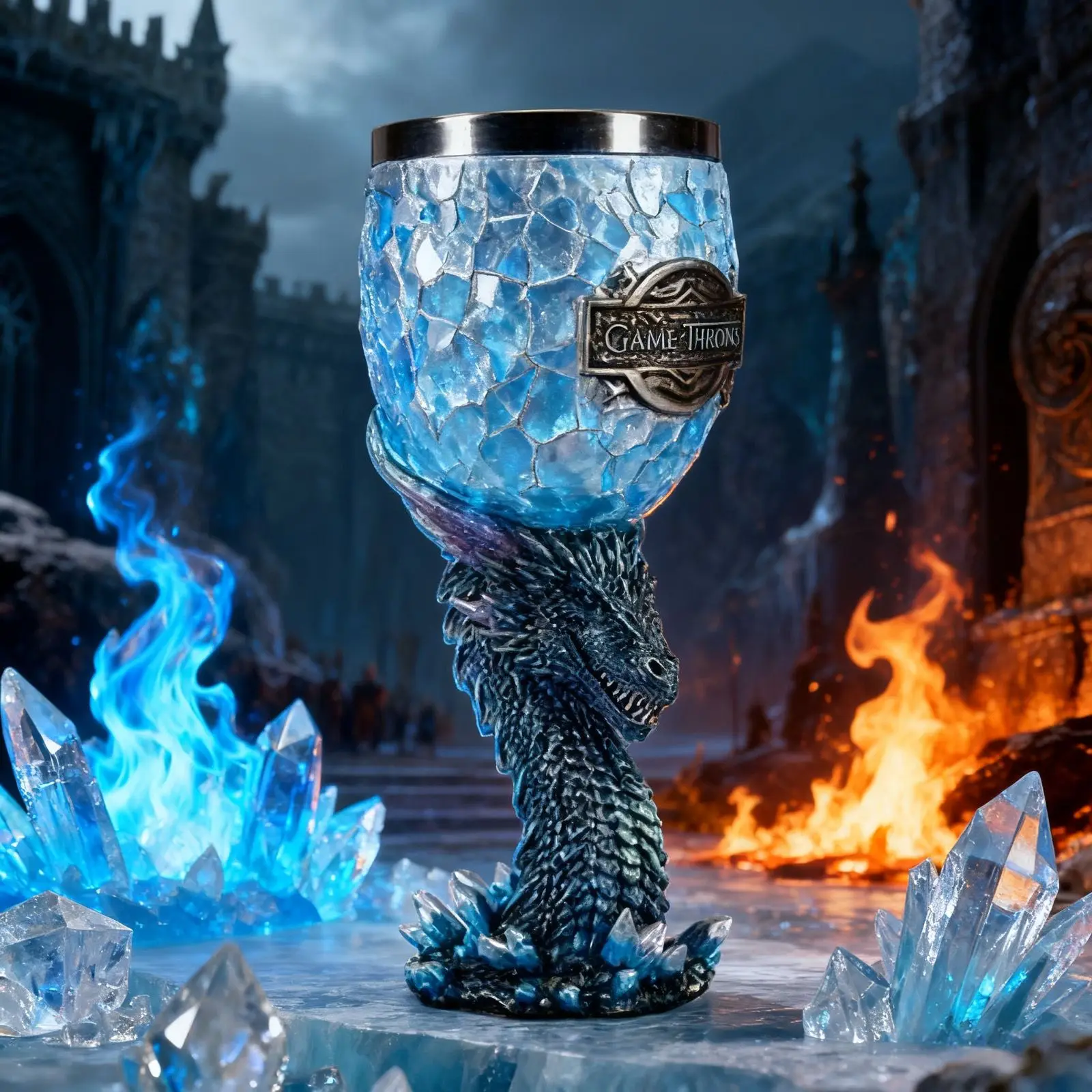 

Viserion Ice Dragon Cup Game of Thrones Goblet, Stark & Tully & Targaryen & Lannister & Baratheon Stainless Steel Resin 3D Coffe