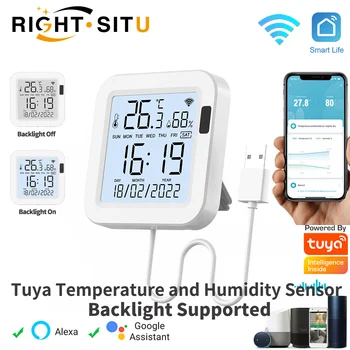Tuya Temperature and Humidity Smart Sensor With Backlight for Smart Home var WiFi SmartLife Work with Alexa Google Assistant