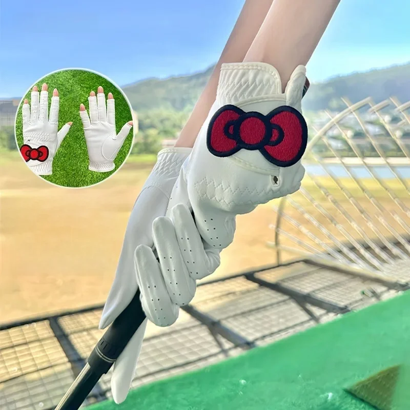 SG 1 para kobiet nowe rękawiczki golfowe oddychająca miękka skórzana odzież dłoni otwarte palce rękawiczki golfowe Bowknot eleganckie materiały dla golfistów — zdjęcie 2