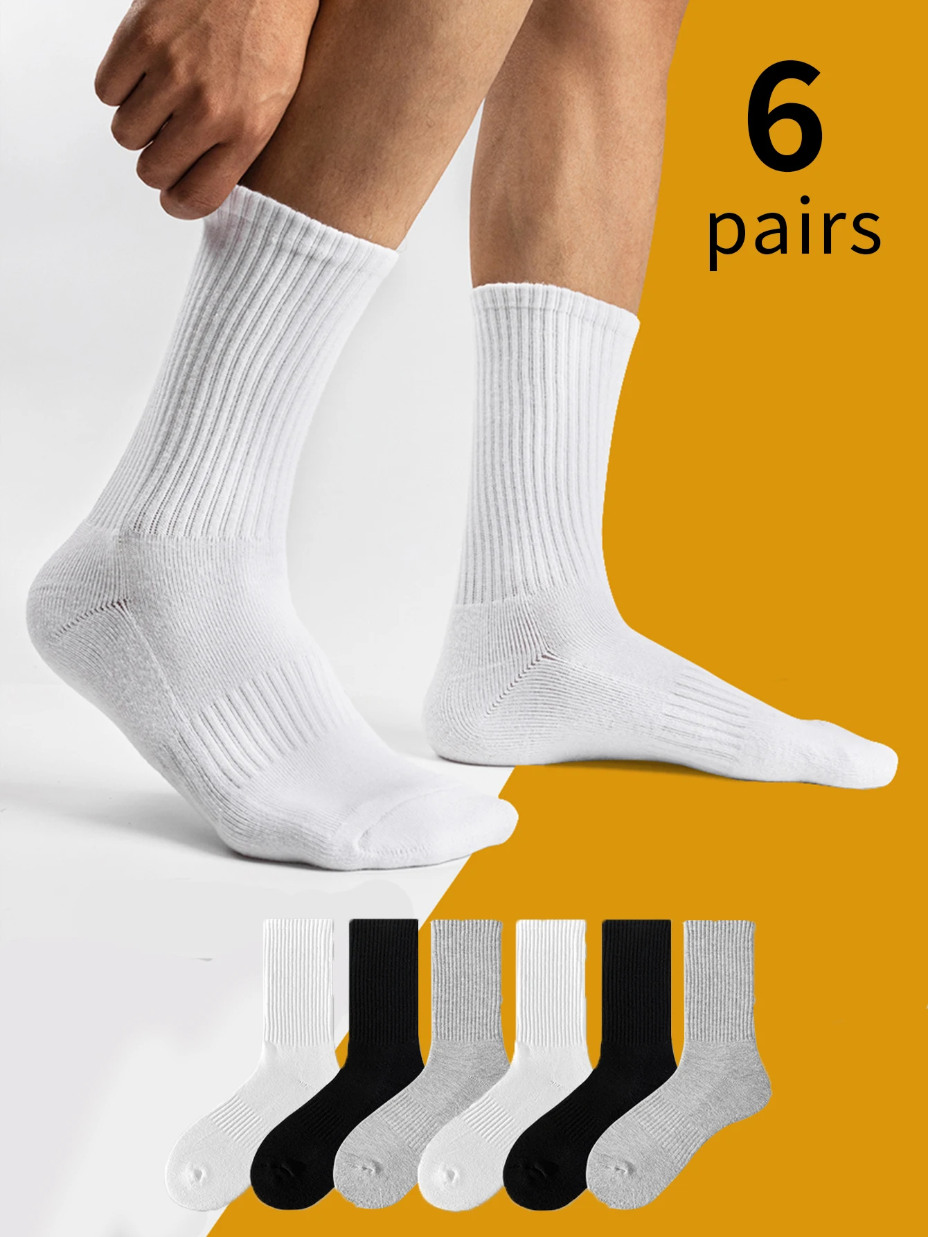 6 pairs of socks Men\'s Summer Thin deodorant medium tube sports socks white and black thick socks