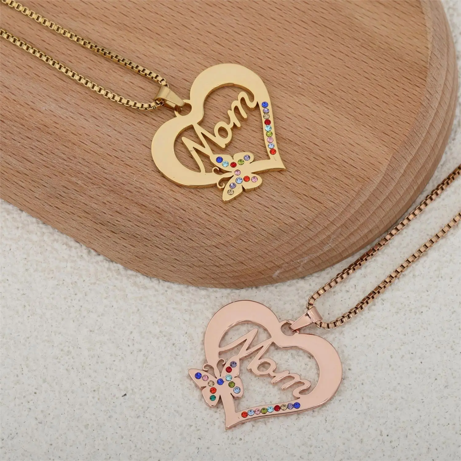 High Quality Customized Name Heart Electric Drill Necklace Colorful Czech Diamond Stainless Steel Girl Pendant Her Holiday Gift