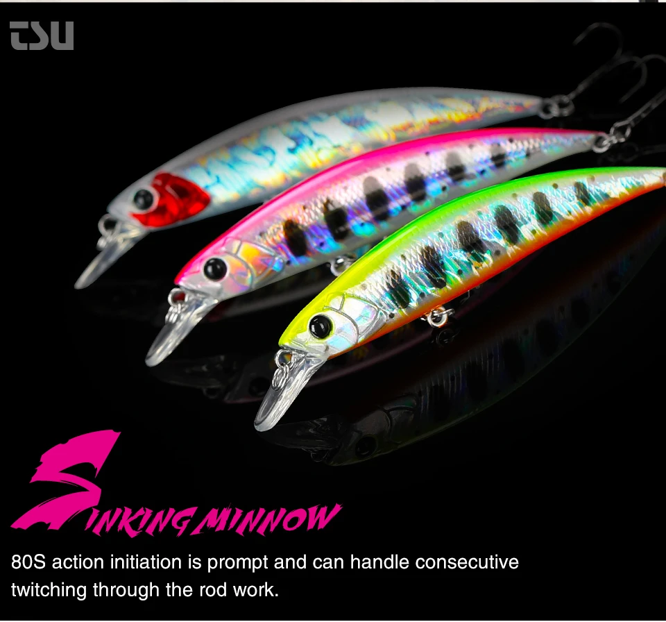 TSURINOYA Angeln Lure Sinking Minnow 80S 12g DW96 8cm Multi-farbe Rockfish Jerkbait Harten Köder Süßwasser salzwasser Wobbler – Detail 11