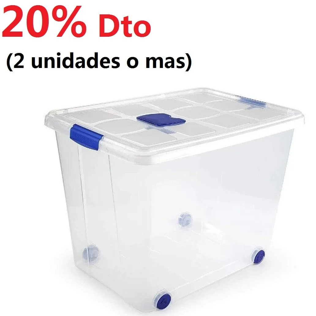 Caja de Plastico almacenamiento, tranparente 86 litros, con ruedas, N 8