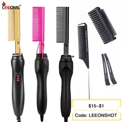 Leeons Schwarz Heißer Kamm Haarglätter Flache Eisen Elektrische Heißer Heizung Kamm Nassen Und Trockenen Haar Curler Gerade Styler Curling eisen