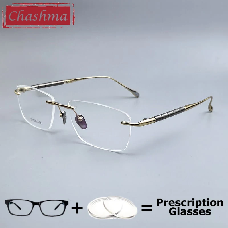 Chashma Men Top Quality Eyeglasses Pure Titanium Prescription Glasses Spring Hinge Temples Lightweight Women Fashion Spectacles